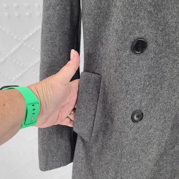 Zara Basic double breasted Gray wool coat womens Sz Small minimalistic classic - Picture 3 of 13